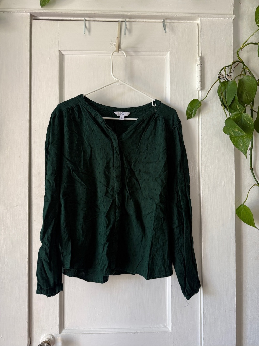 croft & barrow Deep Green Textured Long-Sleeve Blouse size L
